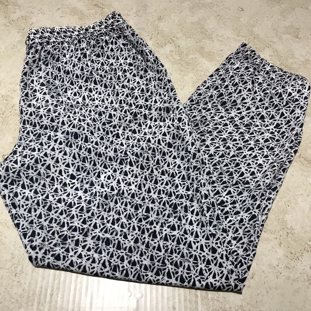 Michael Kors Women’s Drawstring Casual Pants Size 14 Lightweight White Blue